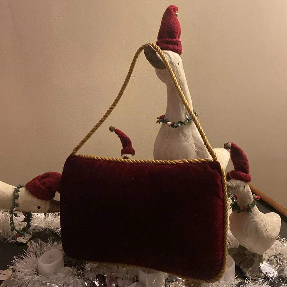 🎄Merry Christmas velvet hanging decorative pillow dark red and gold 🎄